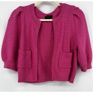 Majorelle Womens Cotton Short Puff Sleeve Open Tamal Cardigan Pink Size XS